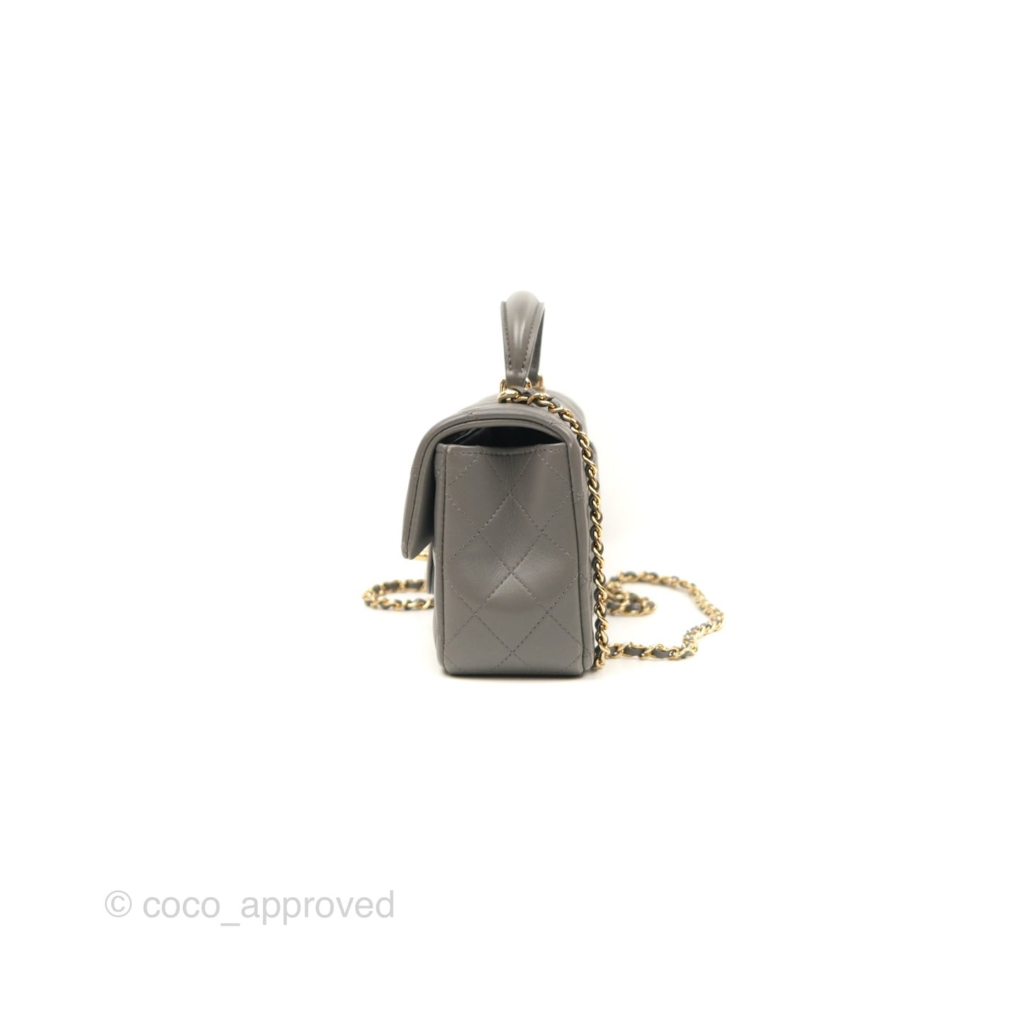 Chanel Top Handle Mini Rectangular Flap Bag Grey Lambskin Gold Hardware