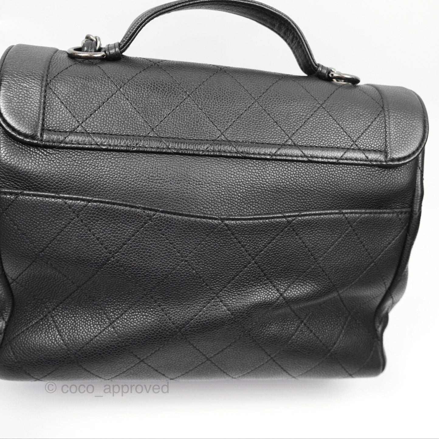 Chanel Top Handle Flap Bag Black Caviar Ruthenium Hardware