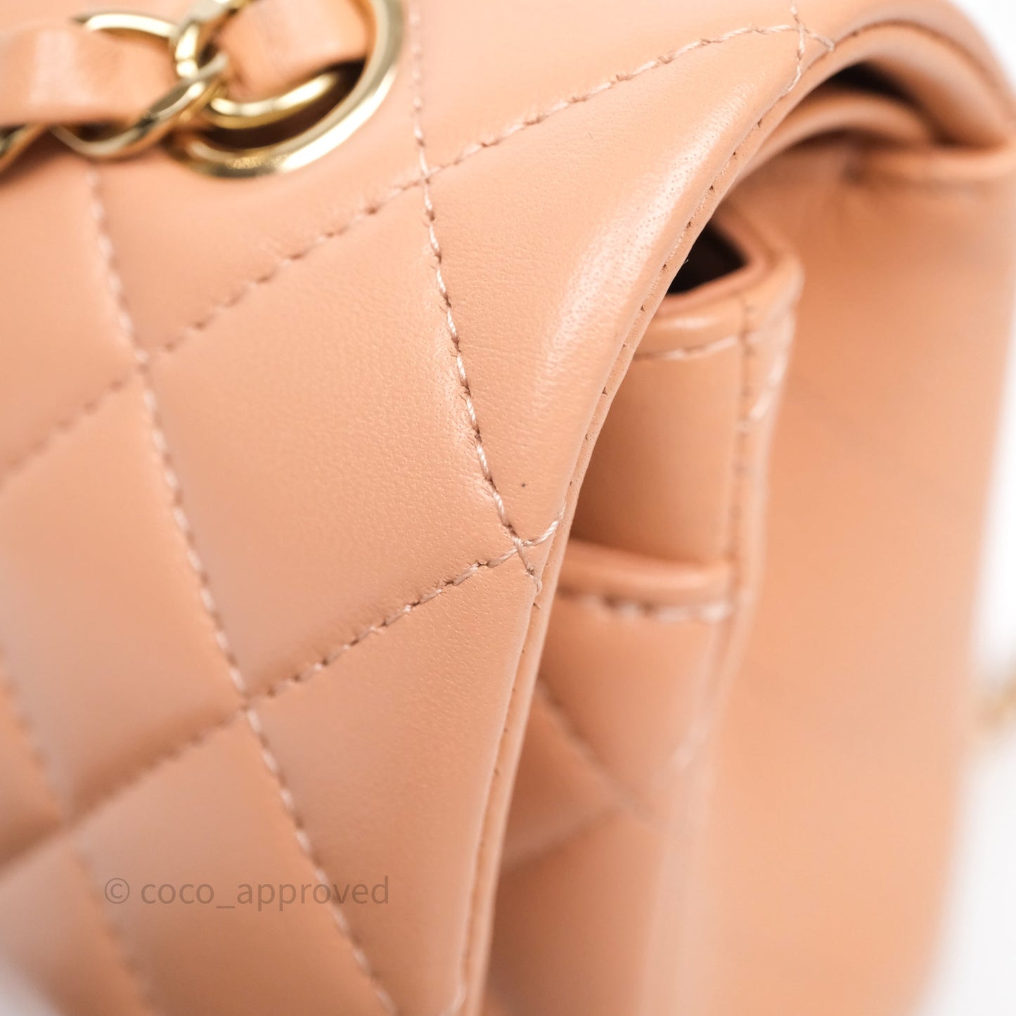 Chanel Small Classic Flap Quilted Dark Peach Beige Lambskin Gold Hardware