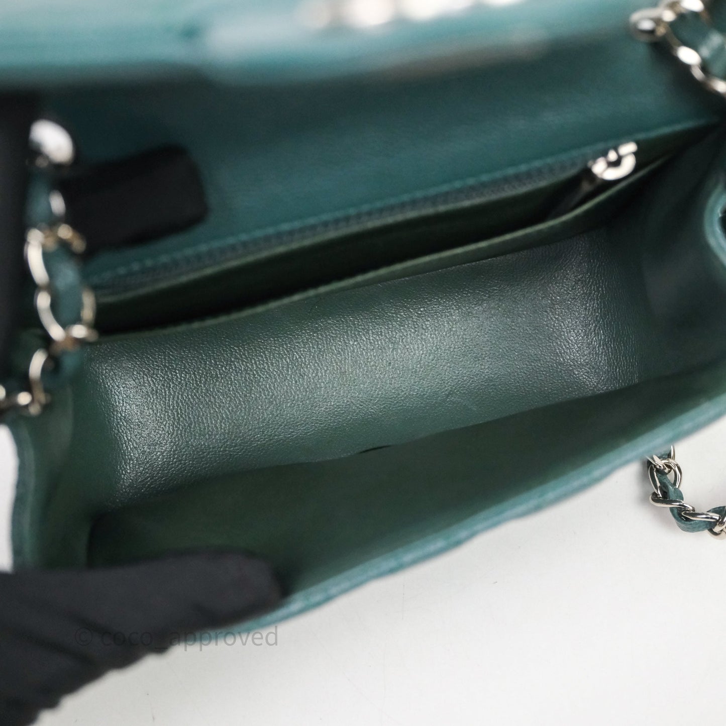 Chanel Quilted Mini Square Flap Dark Green Caviar Silver Hardware