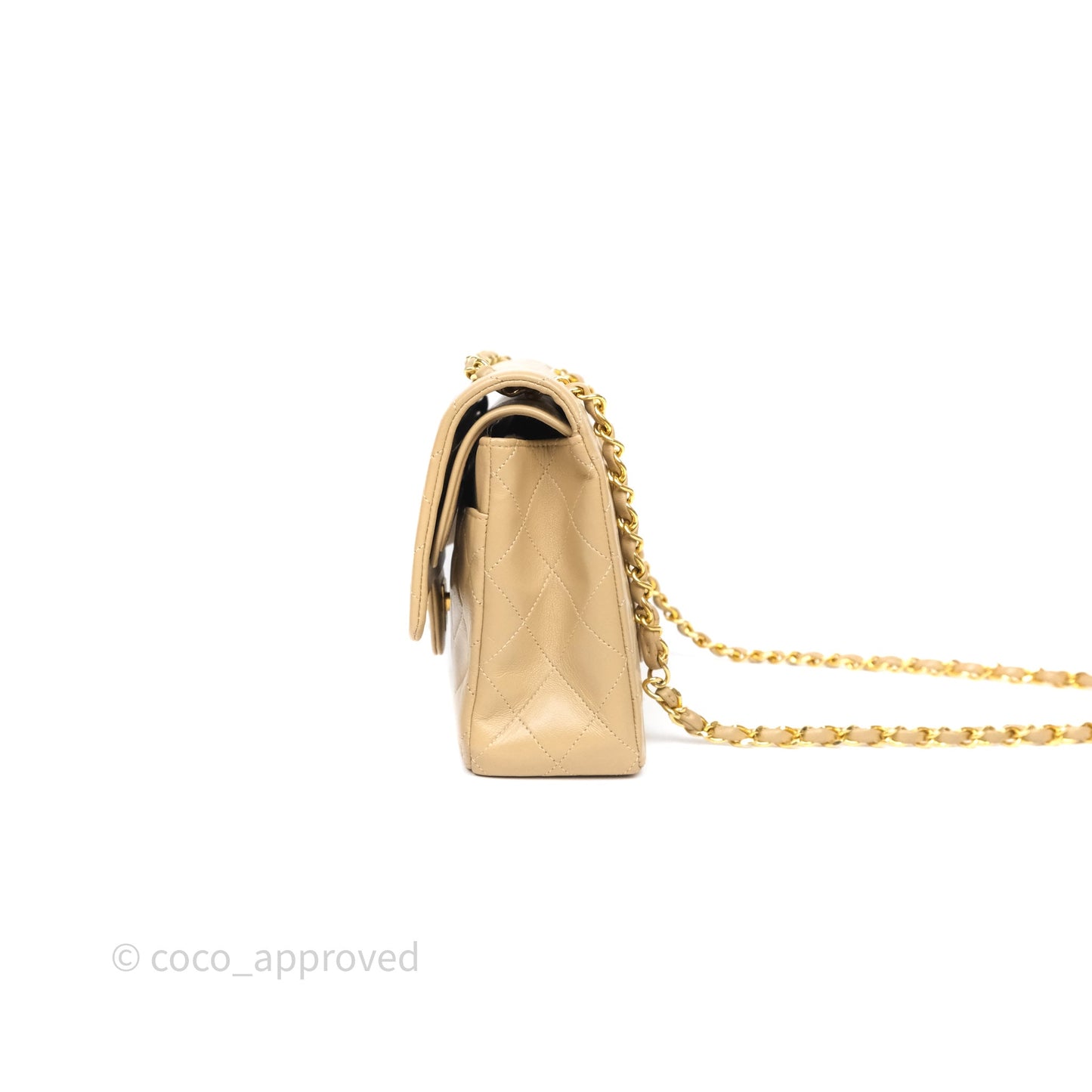 Chanel Vintage Medium Classic Flap Beige Lambskin 24K Gold Hardware