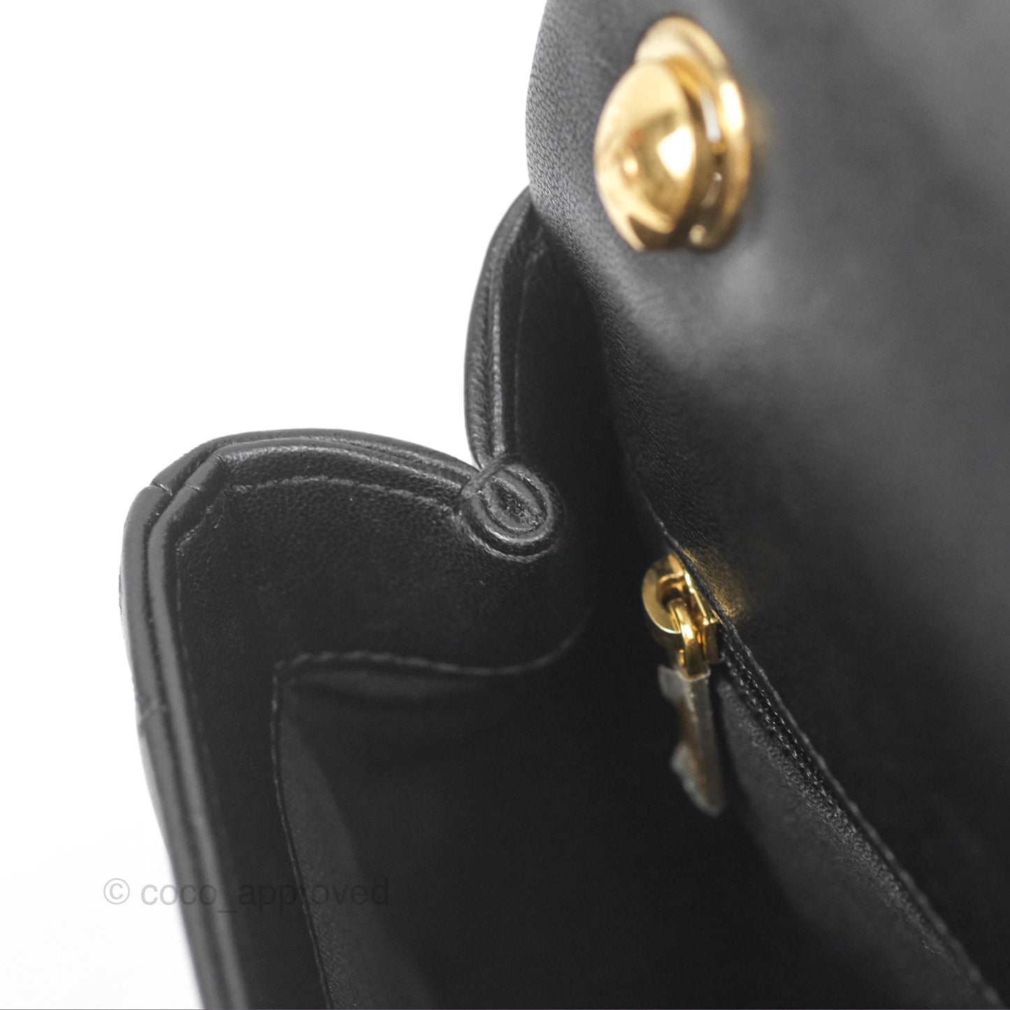 Chanel Mini Top Handle Flap Black Lambskin Aged Gold Hardware