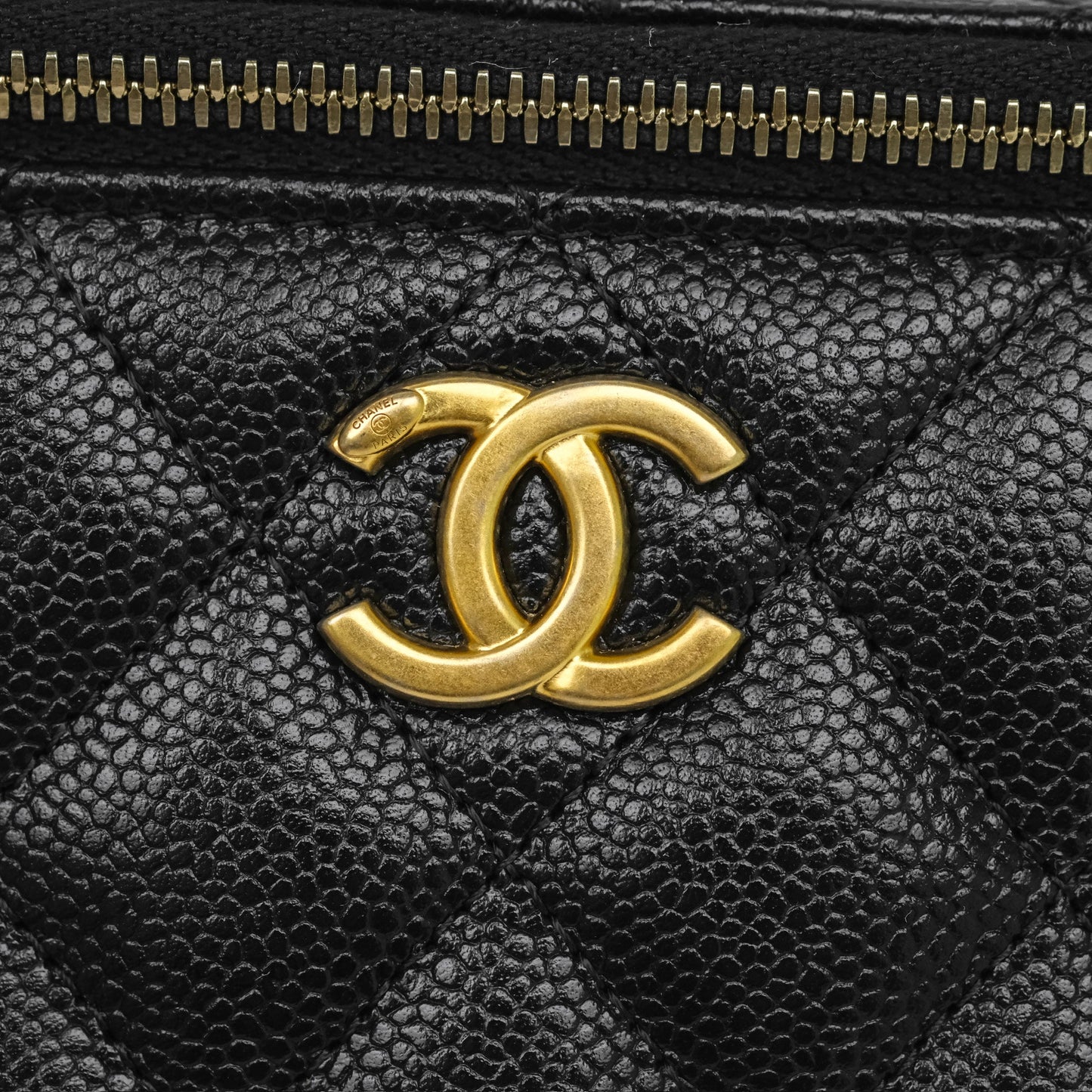 Chanel Logo Top Handle Vanity Rectangular Black Caviar Aged Gold Hardware
