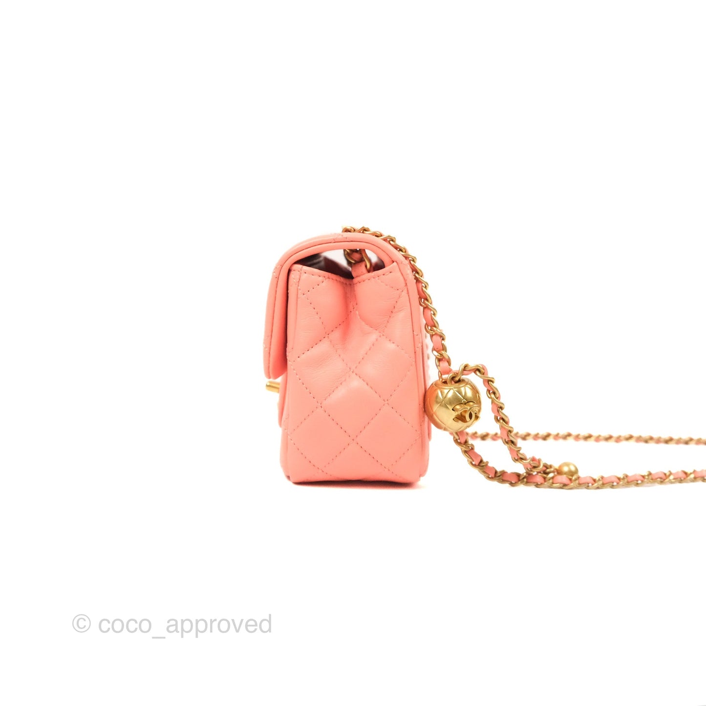 Chanel Pearl Crush Mini Square Quilted Pink Lambskin Aged Gold Hardware
