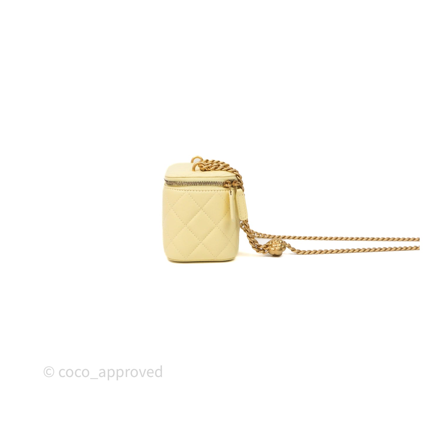 Chanel Quilted Vanity Rectangular with Camellia Adjustable Chain Yellow Lambskin