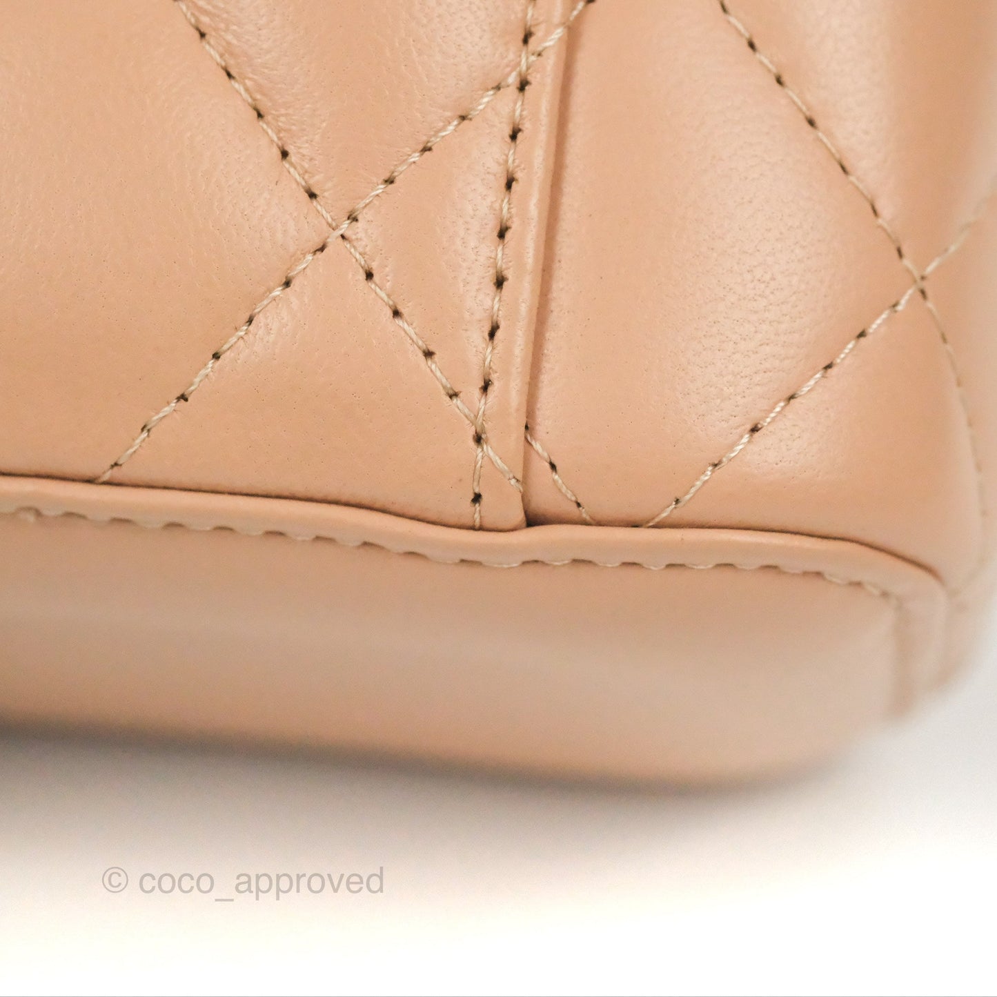 Chanel Mini Top Handle Vanity With Chain Beige Lambskin Aged Gold Hardware