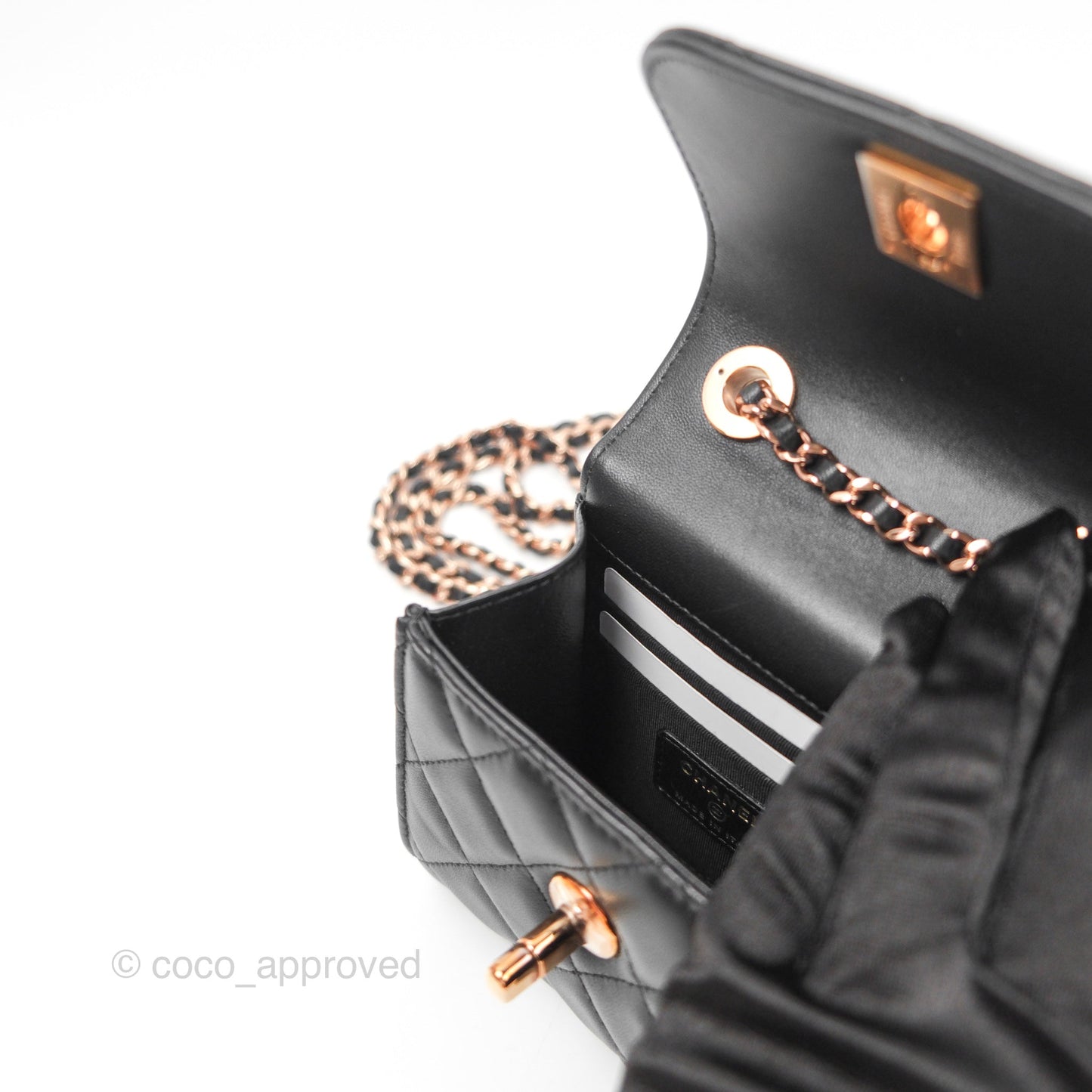 Chanel Mini Quilted Trendy CC Clutch With Chain Black Lambskin Rose Gold Hardware