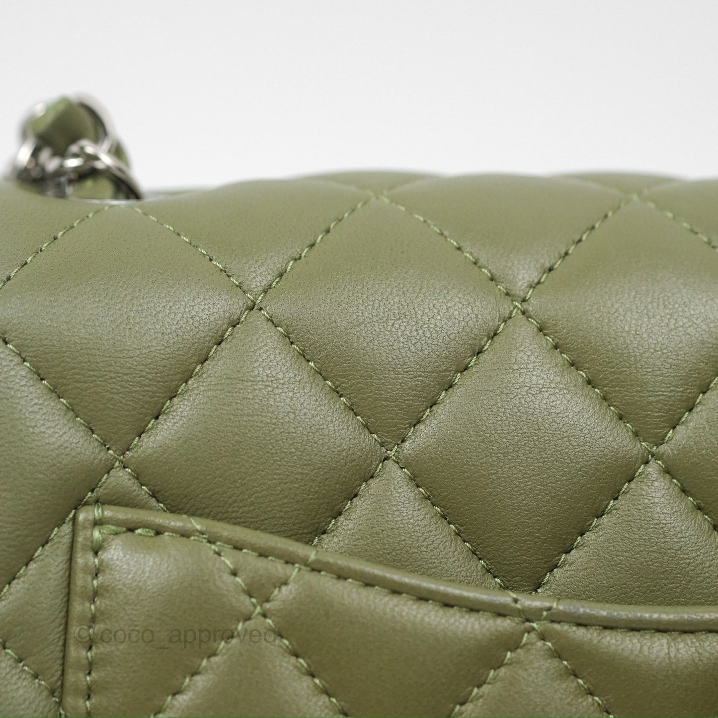 Chanel Mini Square Quilted Olive Green Lambskin Silver Hardware