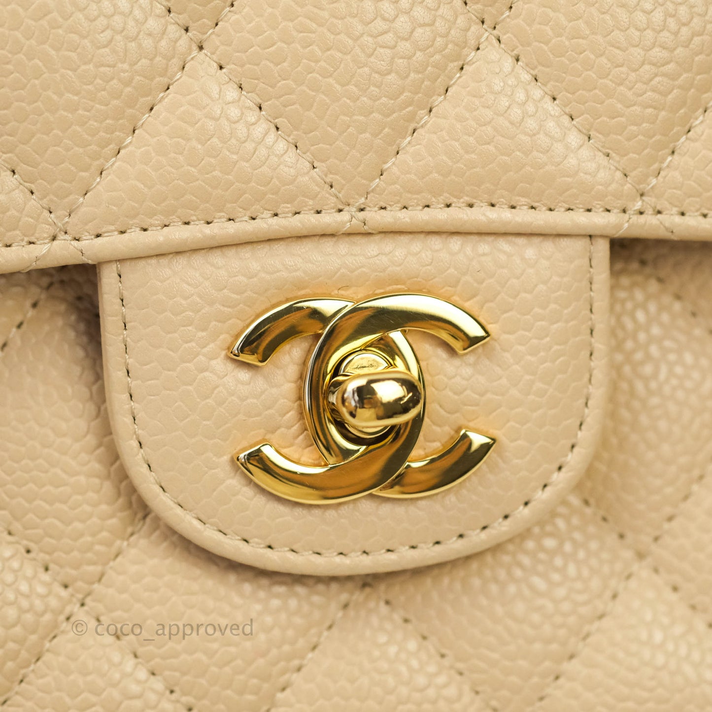 Chanel M/L Medium Double Flap Bag Beige Caviar Gold Hardware