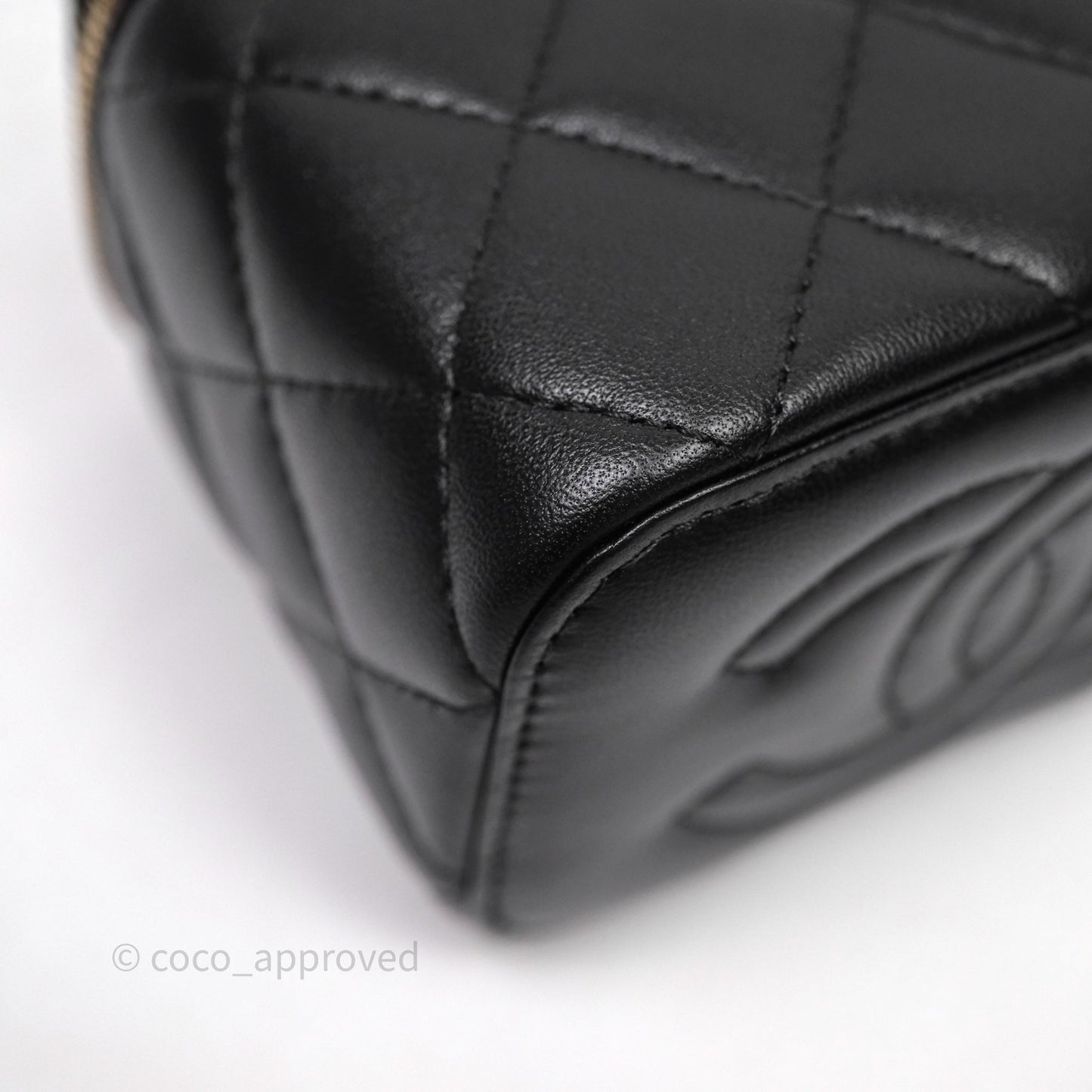 Chanel Mini Vanity With Double Chain Black Lambskin Aged Gold Hardware