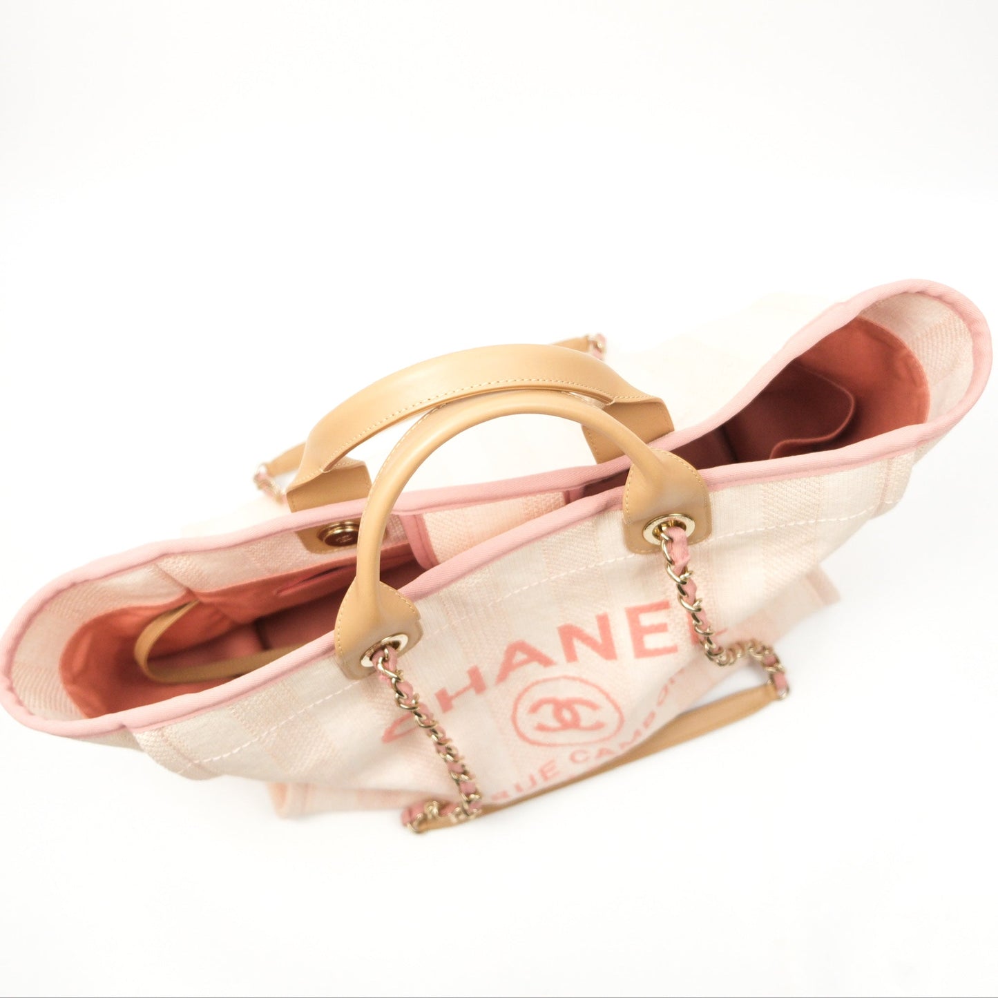 Chanel Canvas Large Deauville Tote Light Pink Stripe