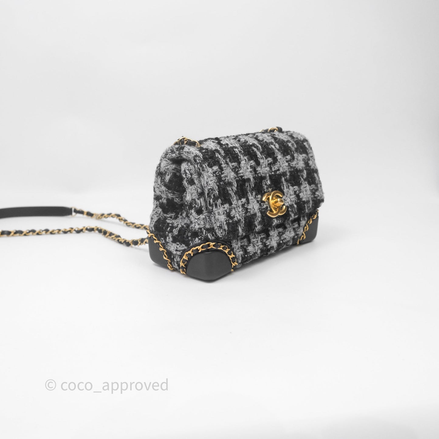 Chanel Mini Flag Bag Black & Grey Tweed Aged Gold Hardware