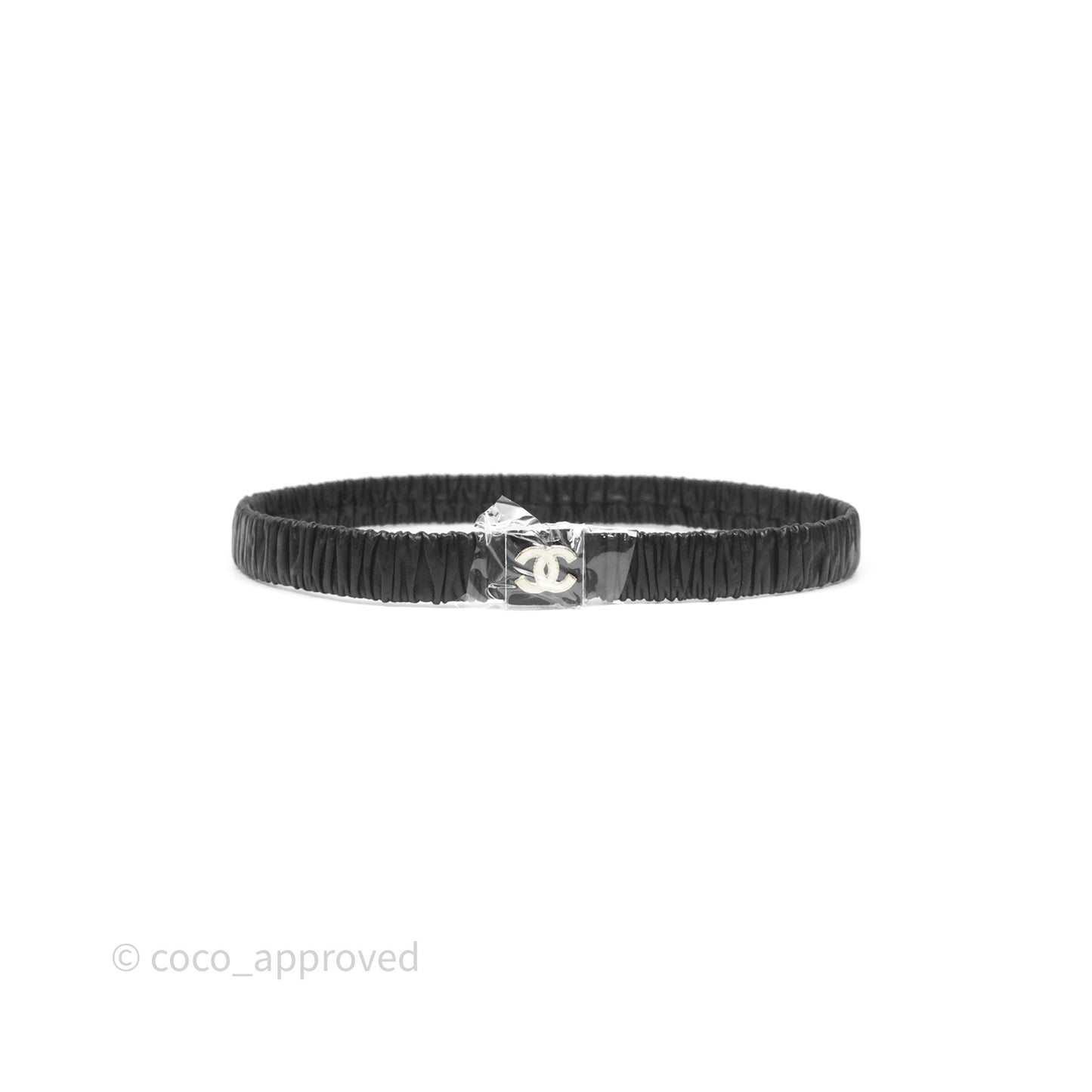 Chanel Square CC Ruched Belt Black Lambskin Gold Tone 22A