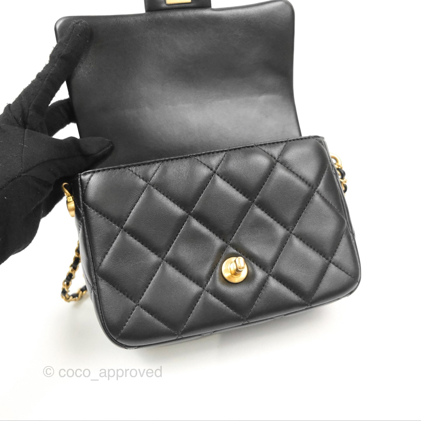 Chanel Quilted My Perfect Mini With Pearl Black Lambskin Gold Hardware