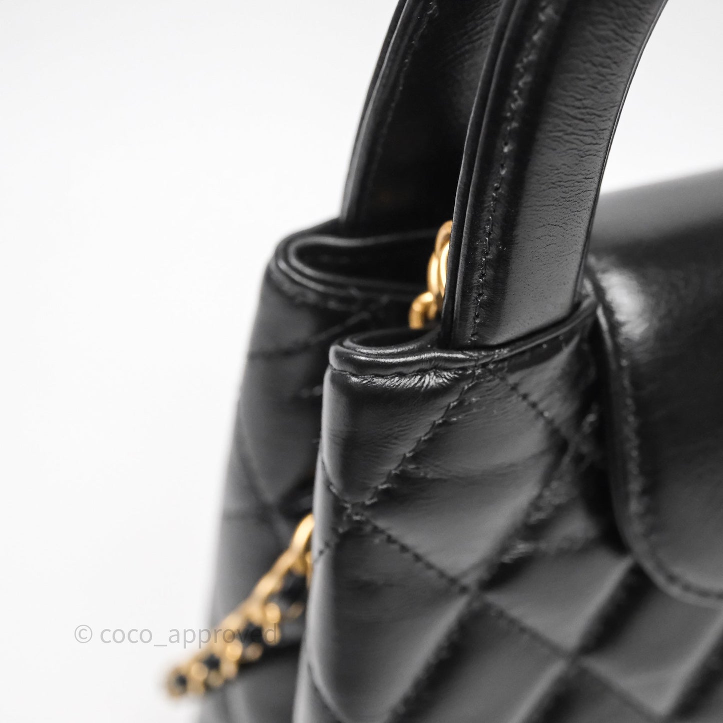 Chanel Kelly Bag Quilted Black Shiny Crumpled Calfskin Aged Gold Hardware