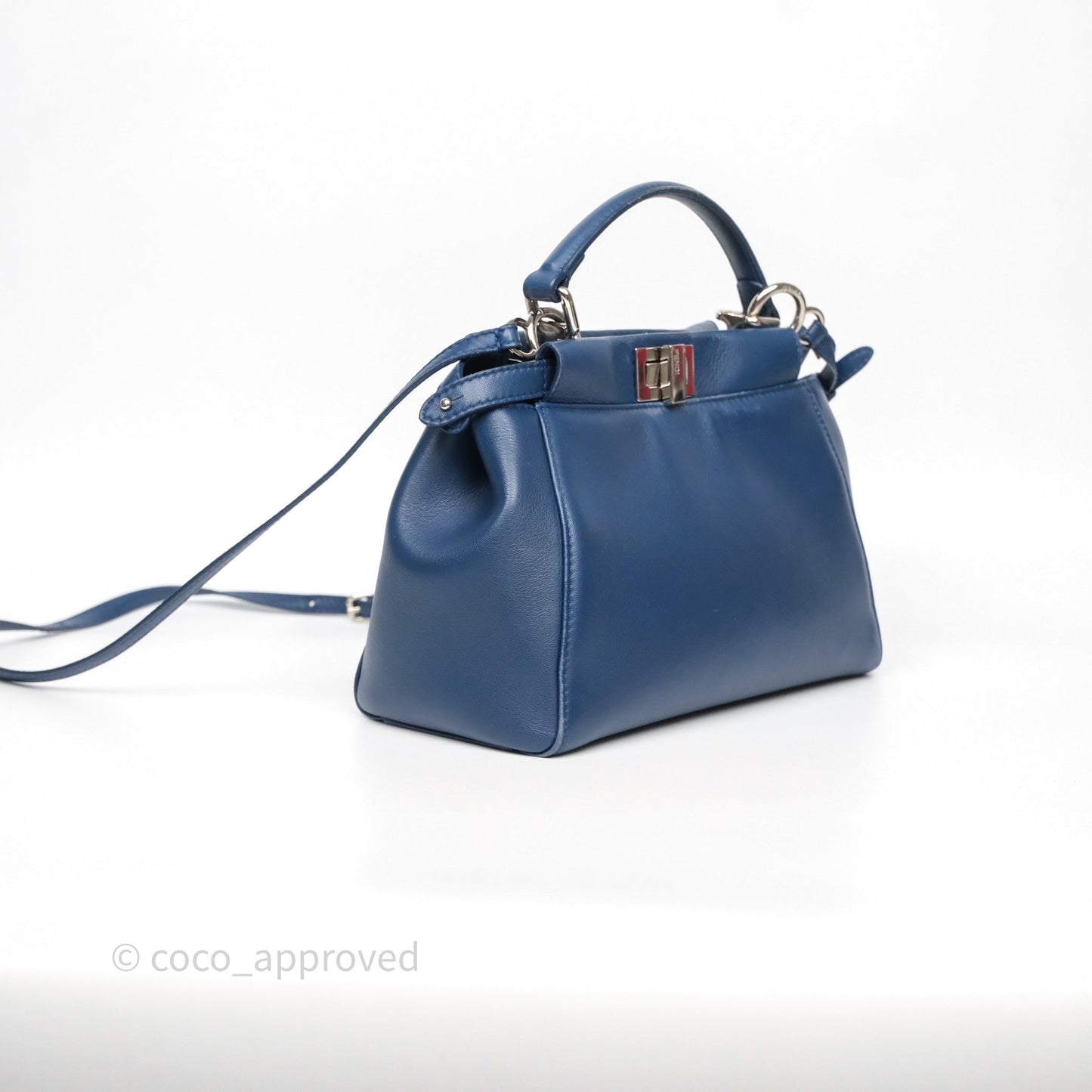 Fendi Nappa Mini Peekaboo Bag Blue Silver Hardware