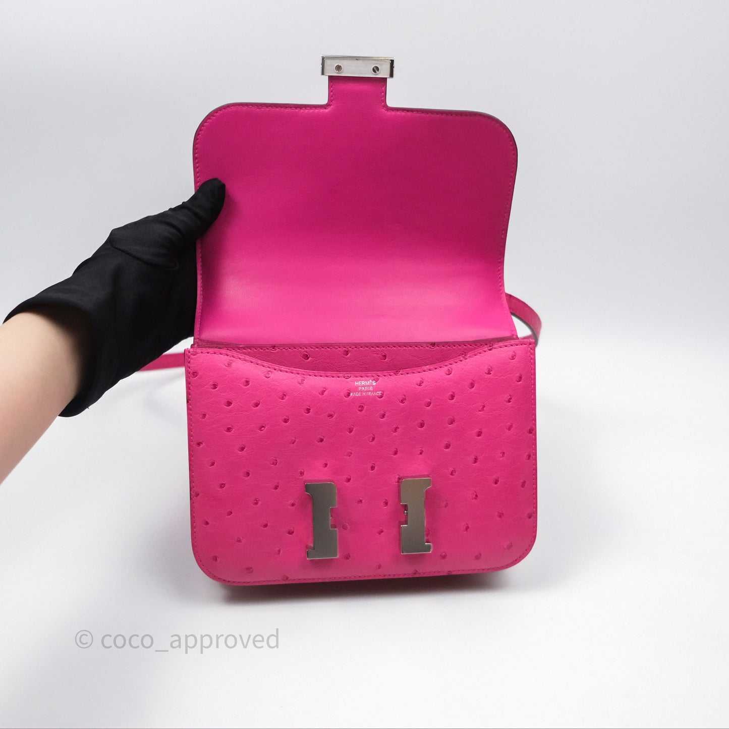 Hermès Constance Mini 18cm Rose Tyrien E5 Ostrich Palladium Hardware