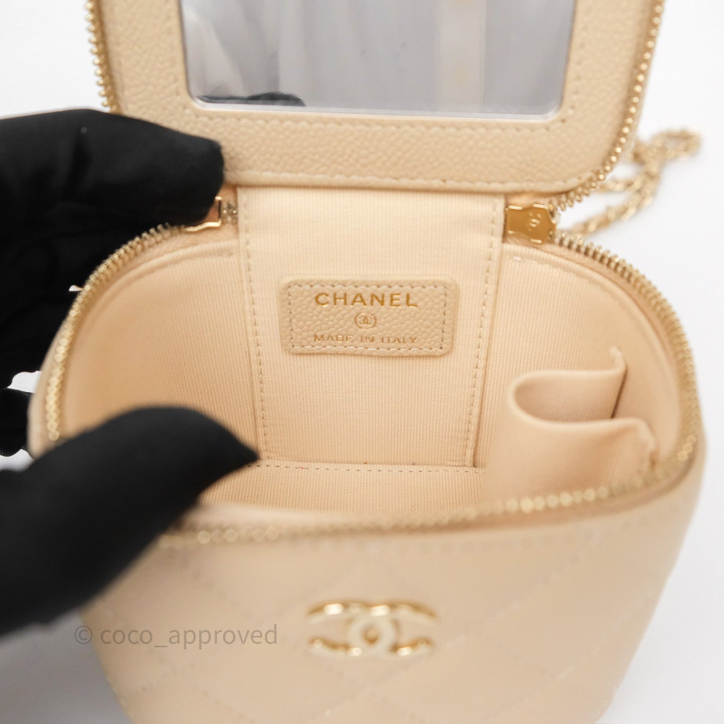 Chanel Mini Vanity With CC Chain Beige Caviar Gold Hardware