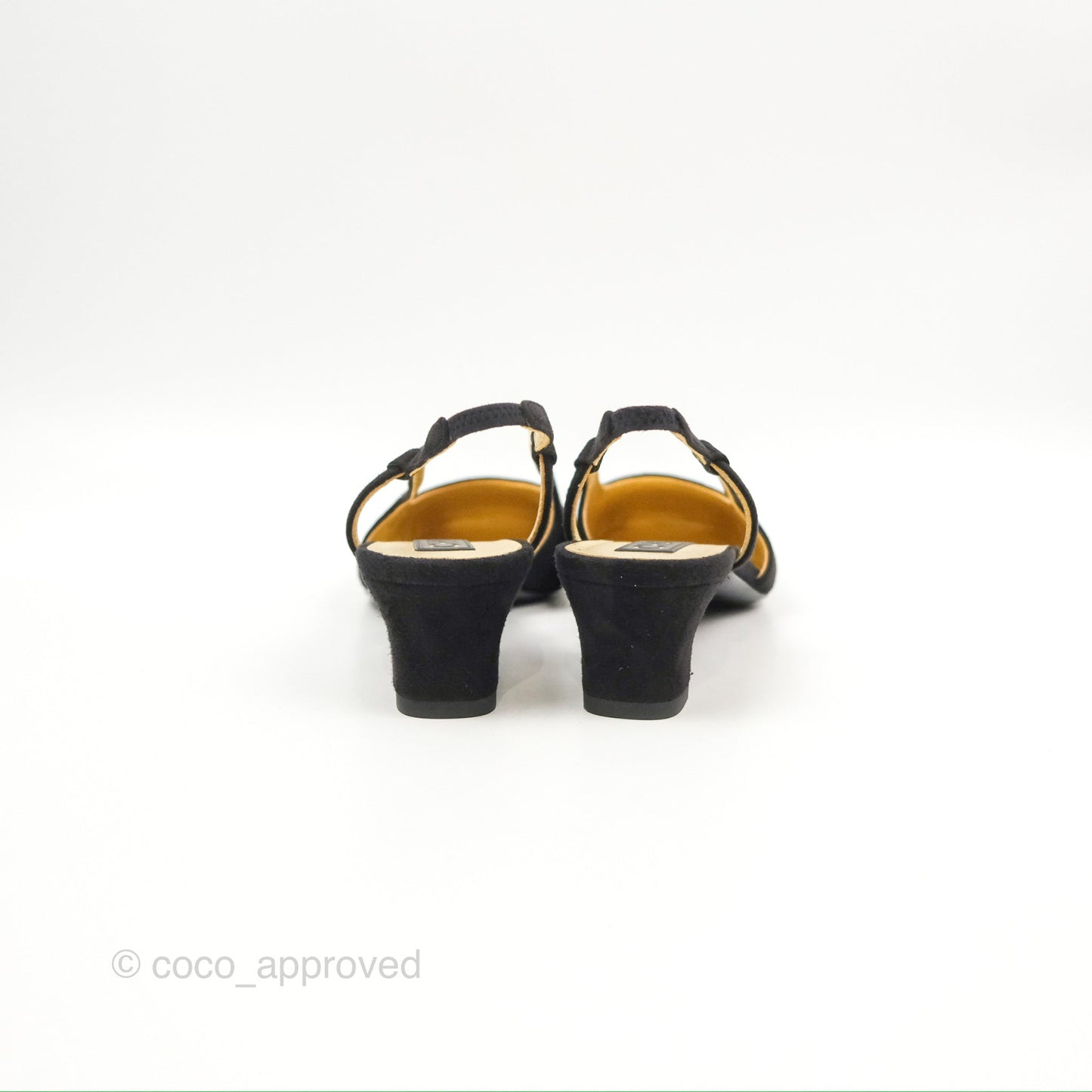 Chanel CC Slingback Heels Black Gold Size 37