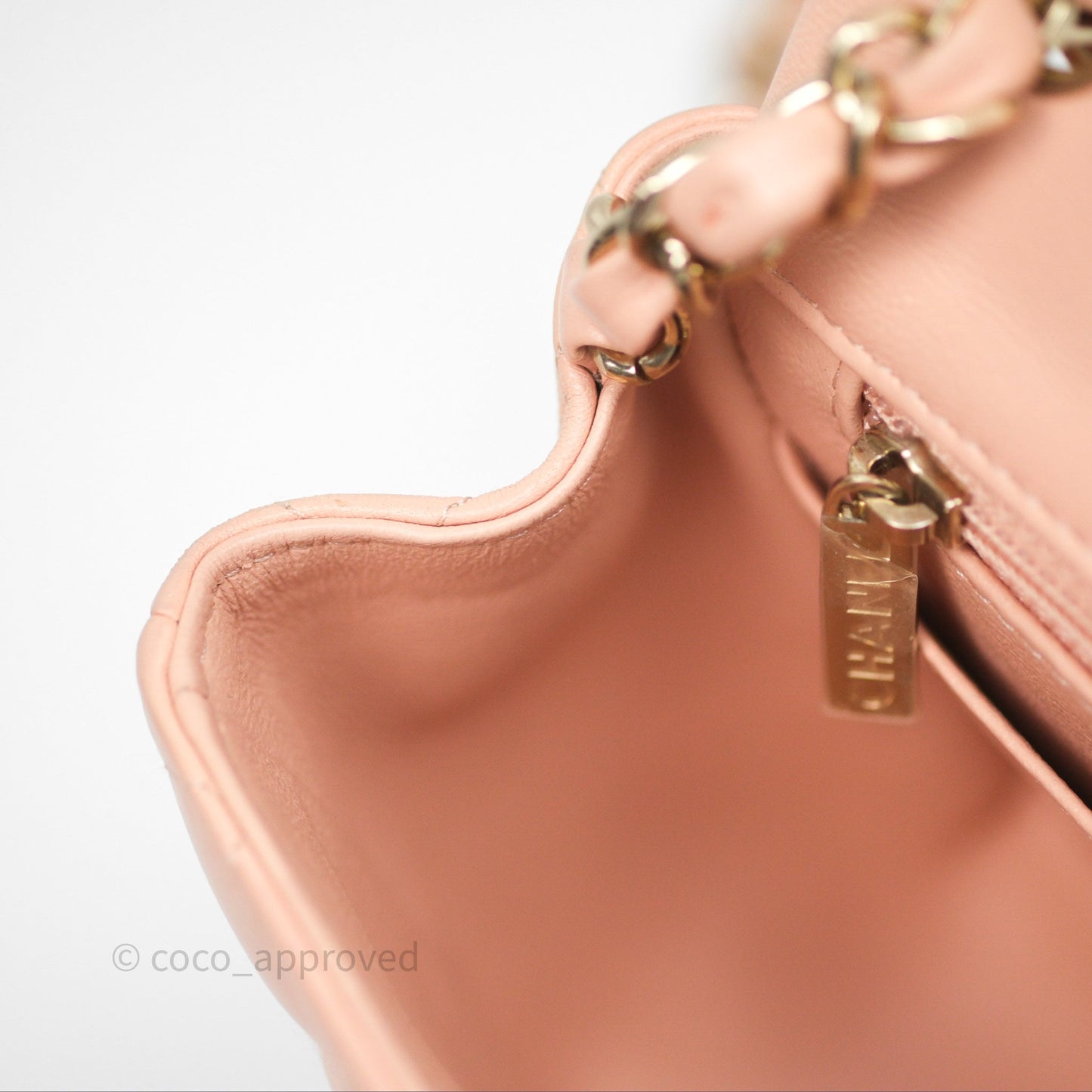 Chanel Mini Square Flap Quilted Beige Pink Lambskin Gold Hardware