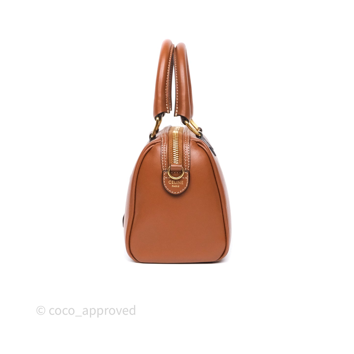 Celine Small Boston Bag Tan Calfskin Gold Hardware