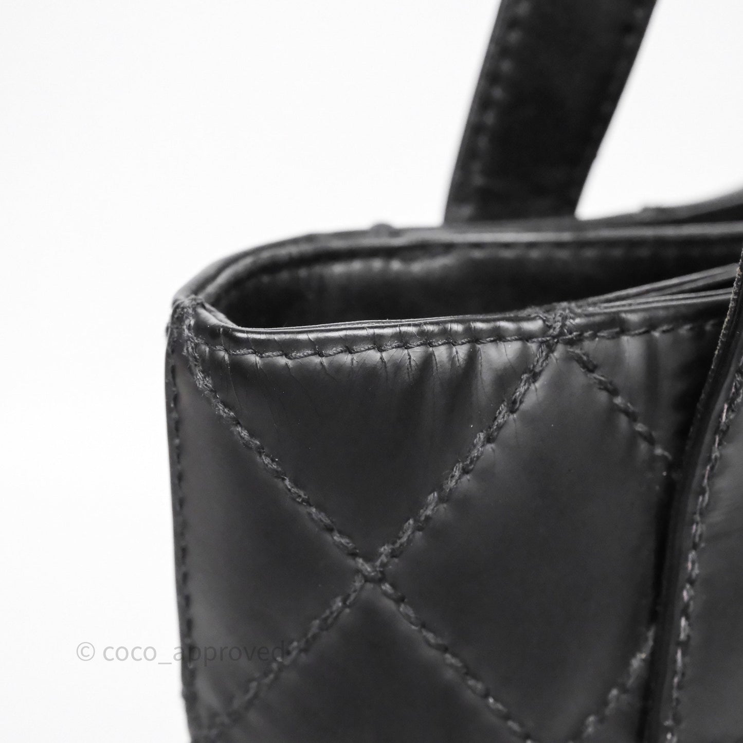 Chanel Vintage Quilted CC Tote Bag Matte Black Calfskin Gold Hardware