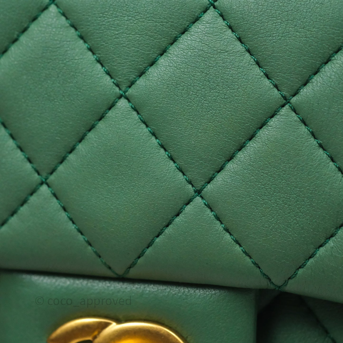 Chanel Pearl Crush Mini Square Quilted Green Lambskin Aged Gold Hardware