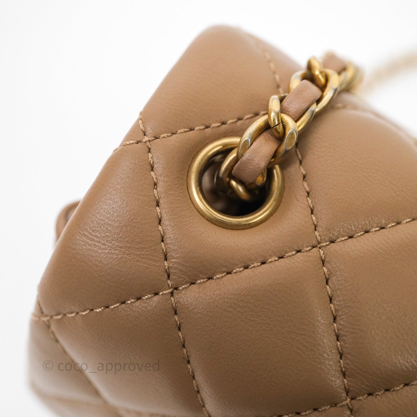 Chanel Pearl Crush Mini Square Quilted Beige Lambskin Aged Gold Hardware