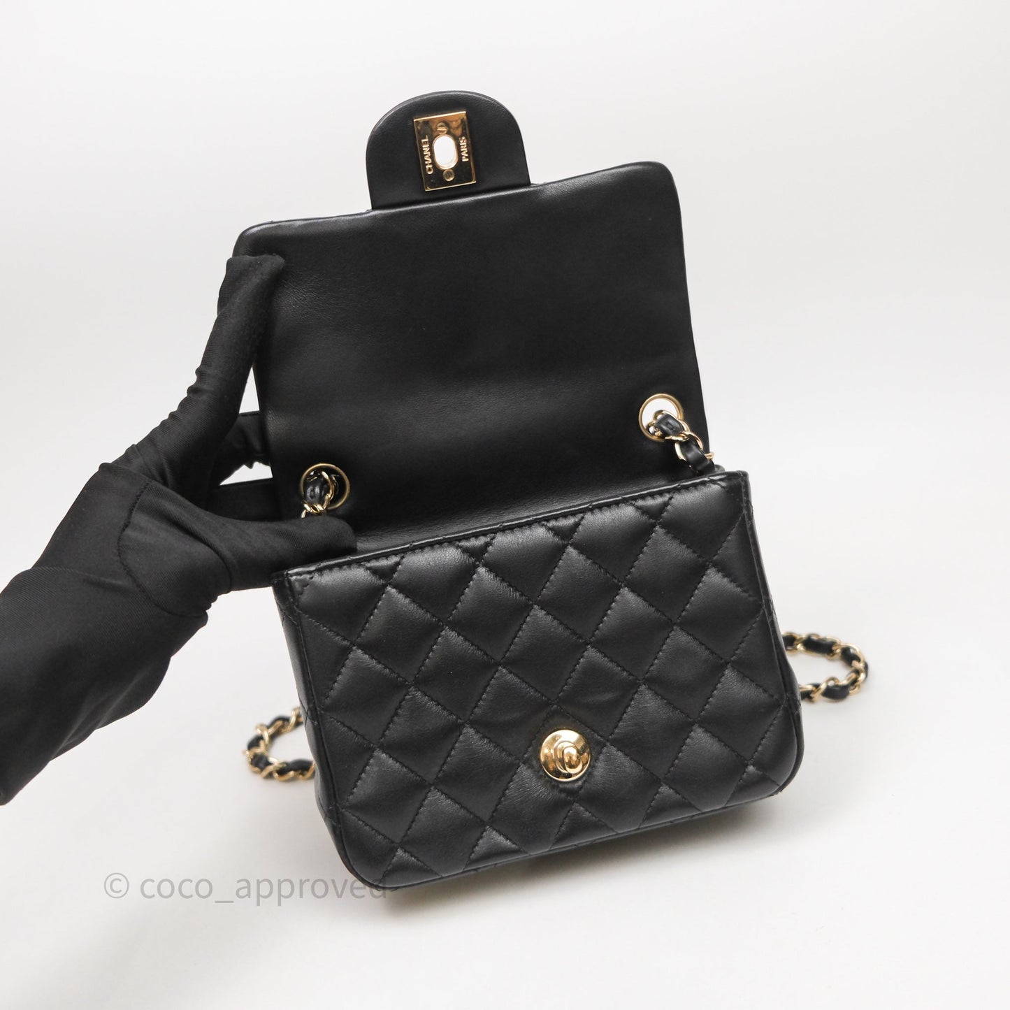 Chanel Mini Square Quilted Black Lambskin Gold Hardware