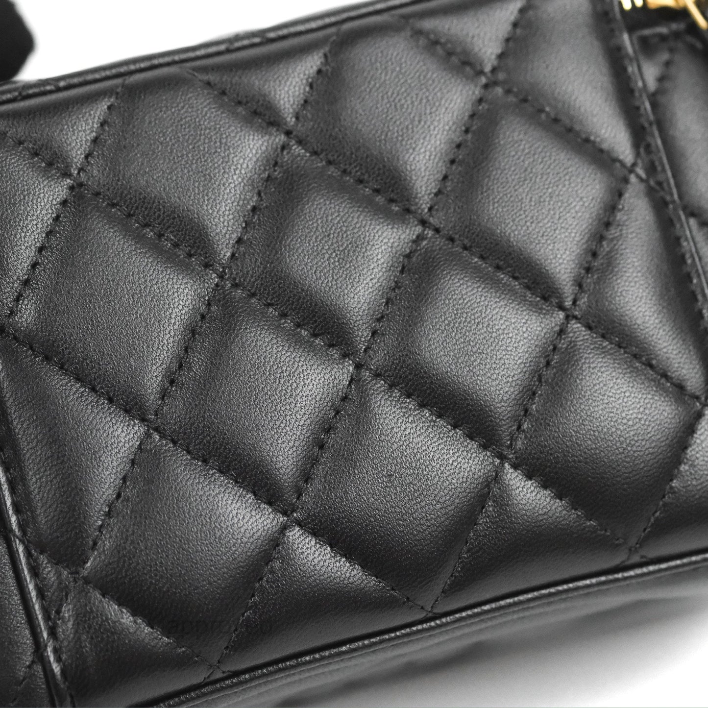 Chanel Metal Handle Vanity Rectangular Black Lambskin Gold Hardware 23A