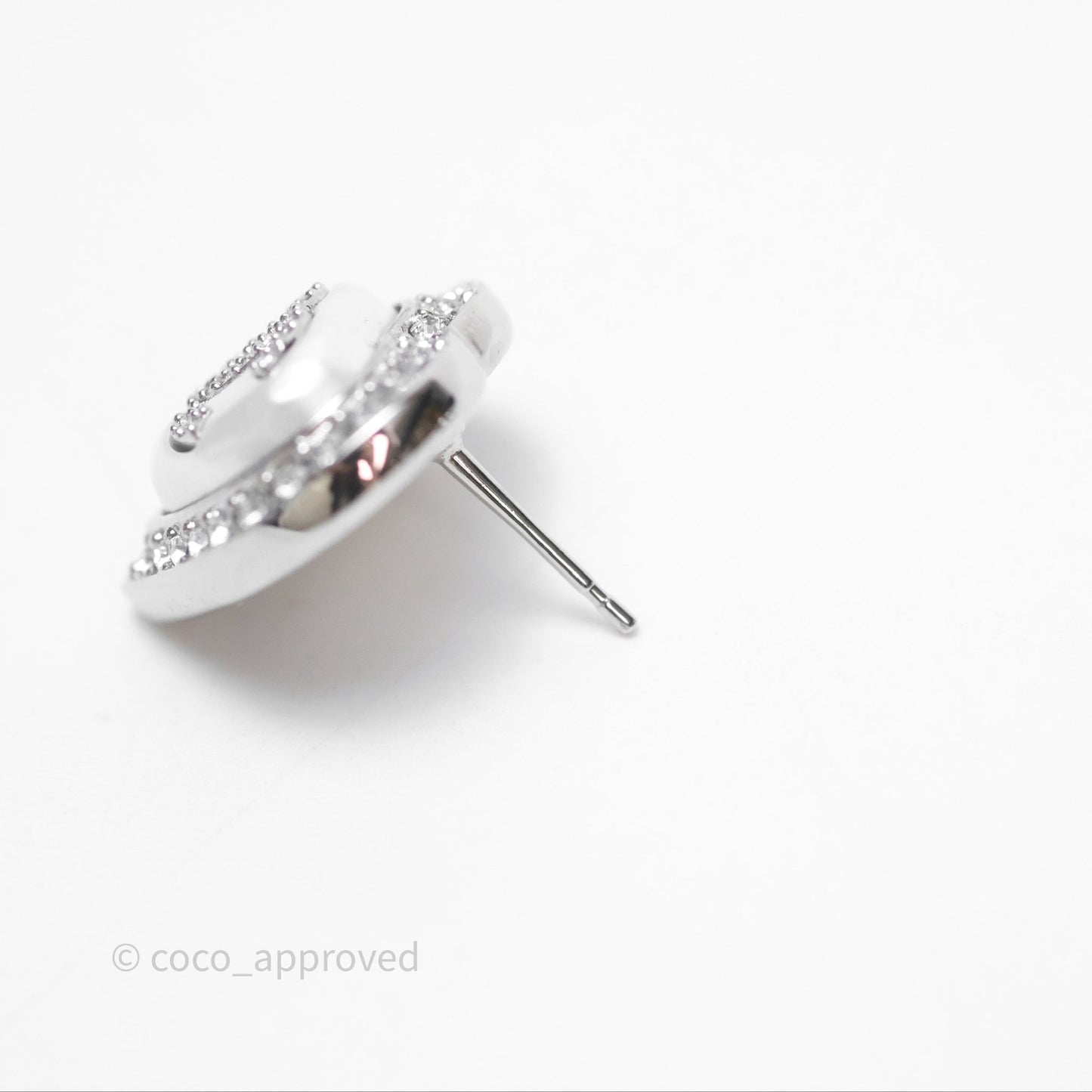 Chanel Crystal CC Heart Earrings Silver Tone 23B