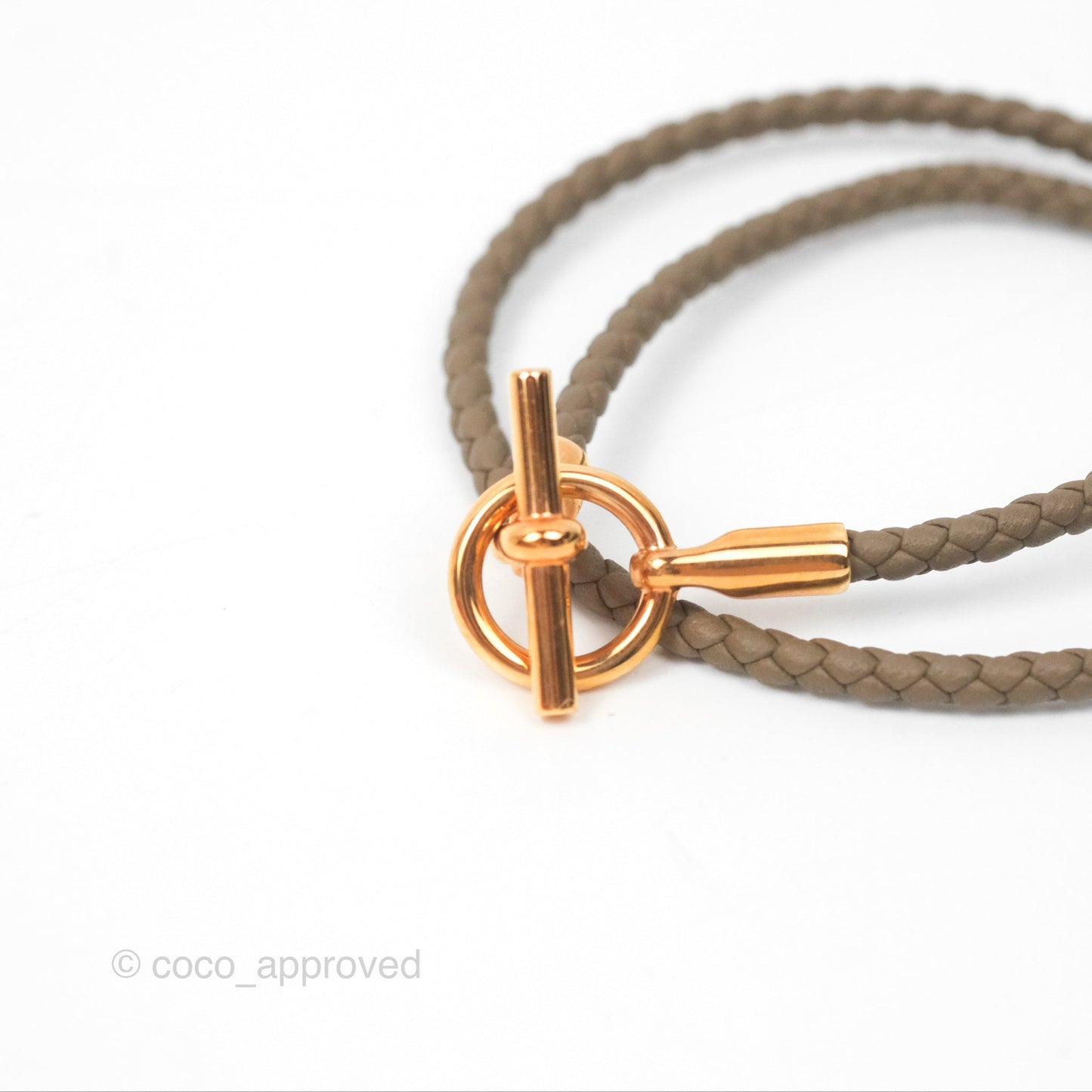 Hermès Glenan Double Tour Bracelet Étoupe Rose Gold Hardware