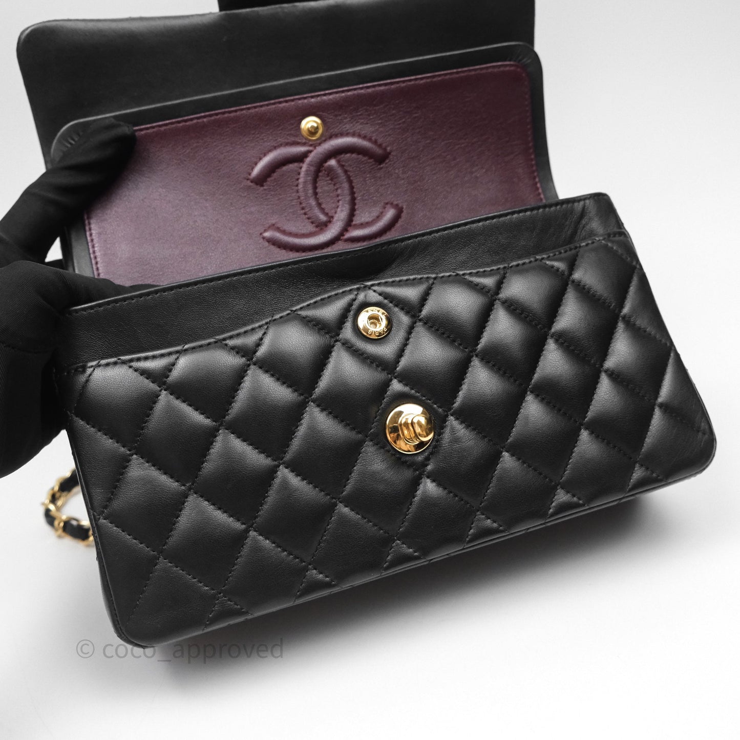 Chanel Small Classic Flap Quilted Black Lambskin Gold Hardware