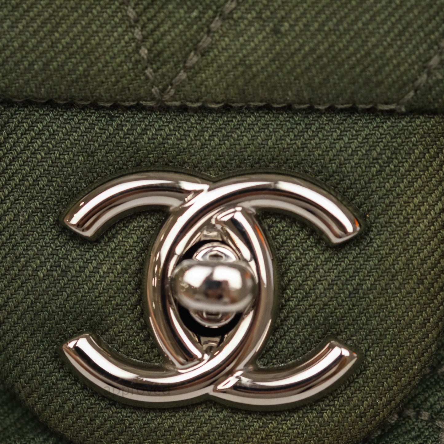 Chanel Camellia Flap Bag Army Green Denim Silver Hardware