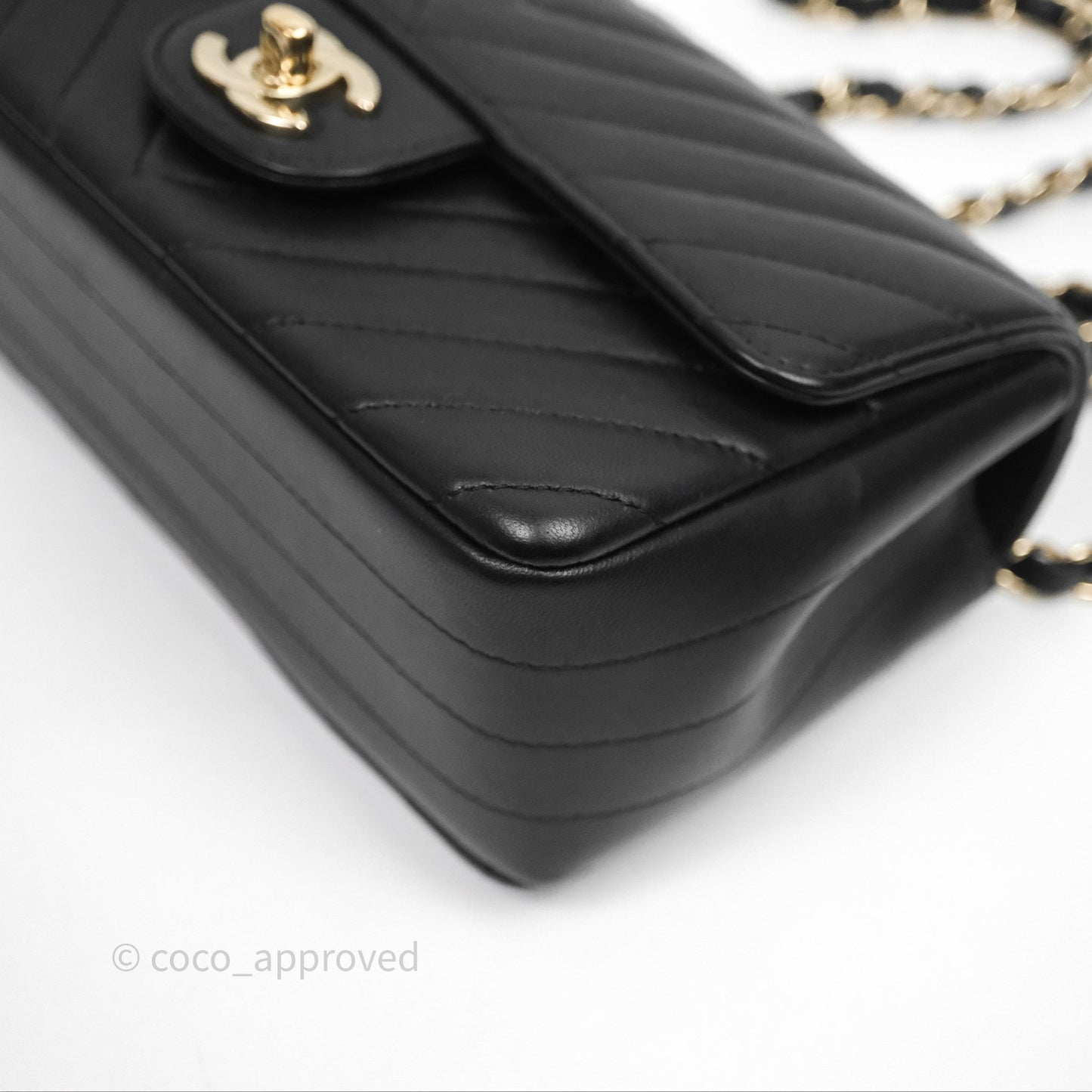 Chanel Quilted Mini Rectangular Chevron Black Lambskin Gold Hardware
