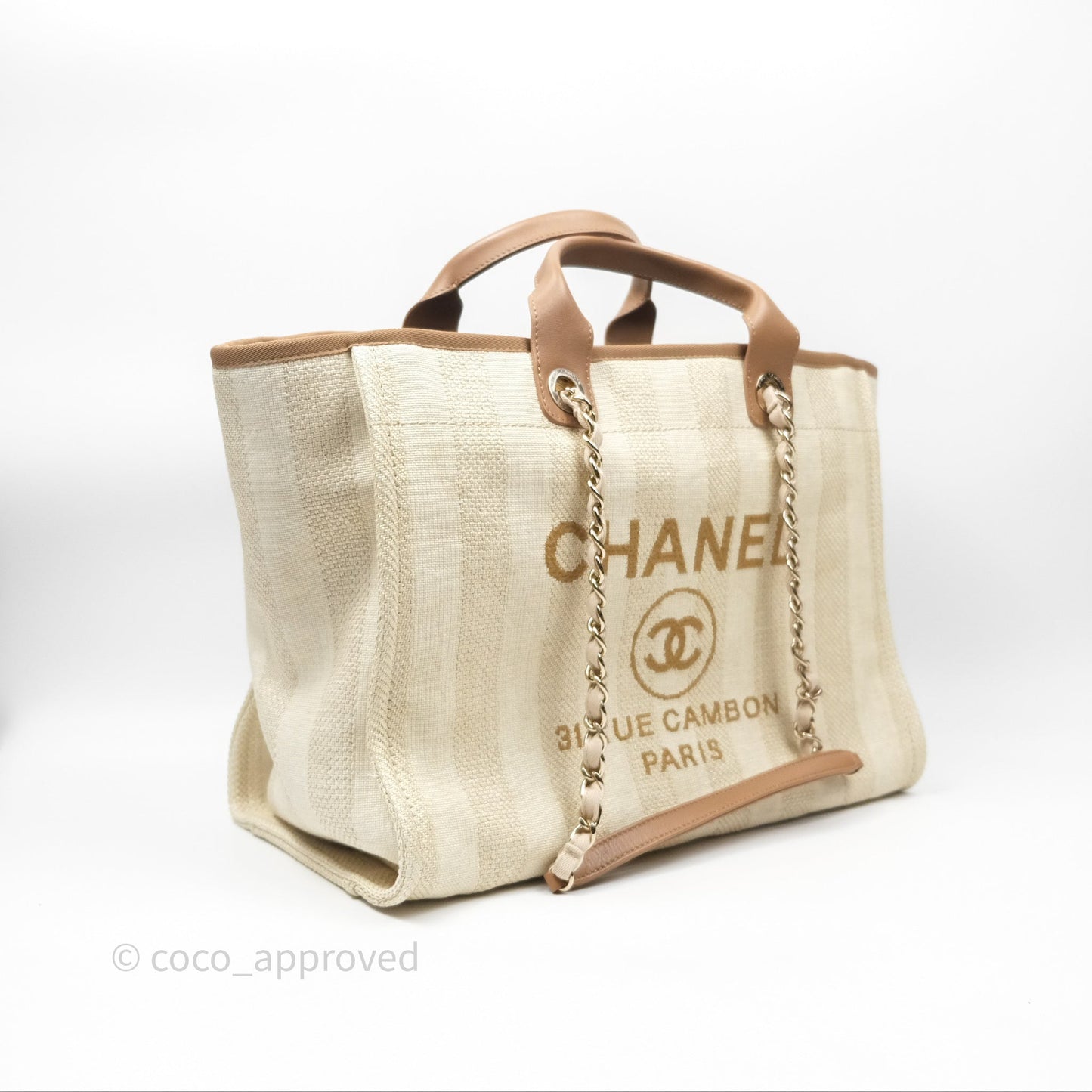 Chanel Large Deauville Beige Brown Tweed Gold Hardware