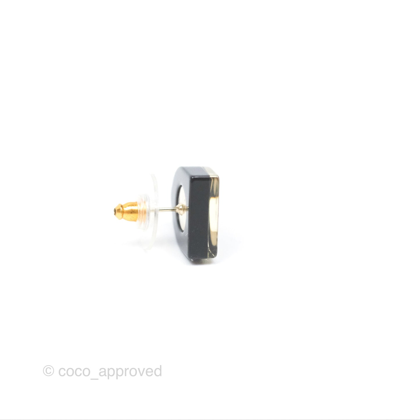 Chanel CC Resin Shield Earrings Navy Gold Tone 15B