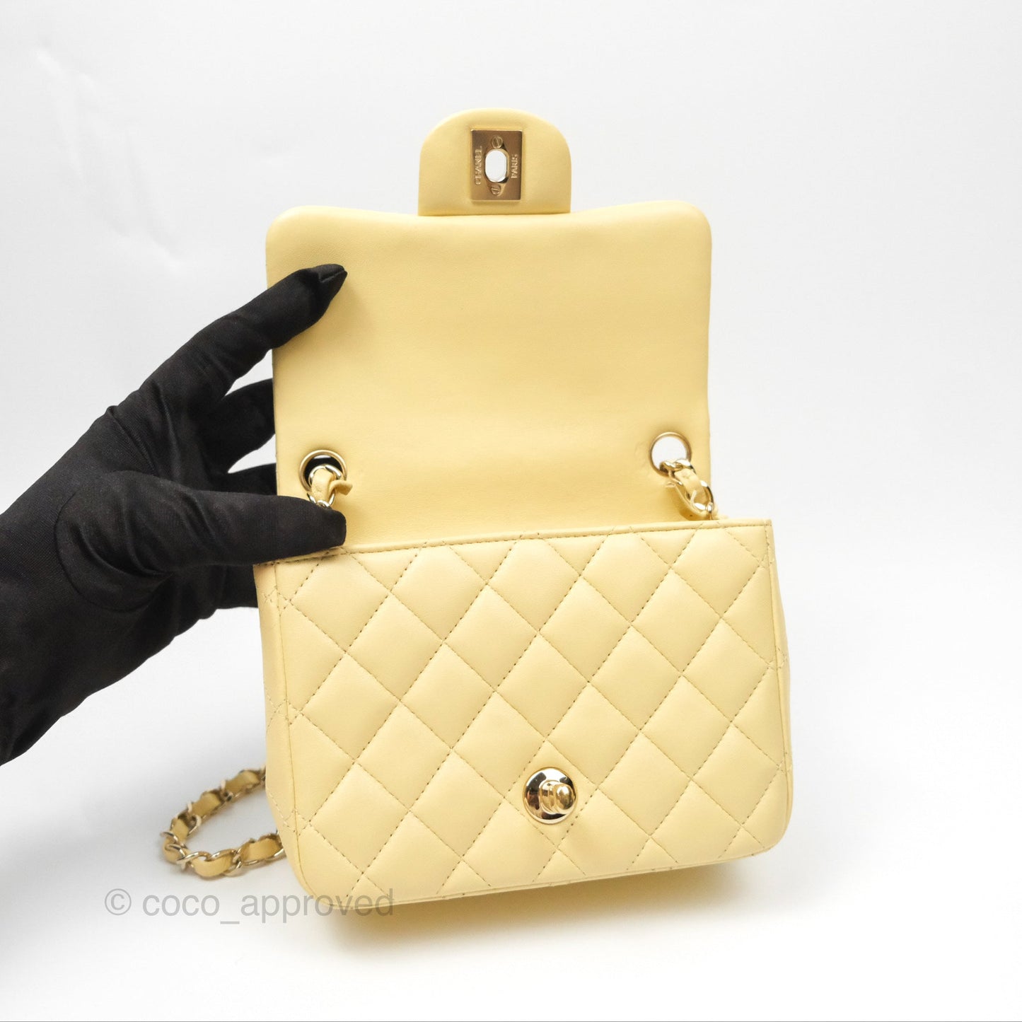 Chanel Mini Square Quilted Yellow Lambskin Gold Hardware