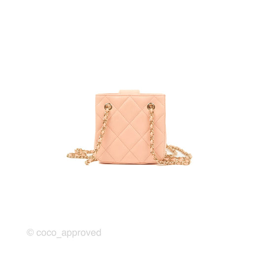Chanel Mini Clutch With Chain Light Beige Pink Lambskin Gold Hardware