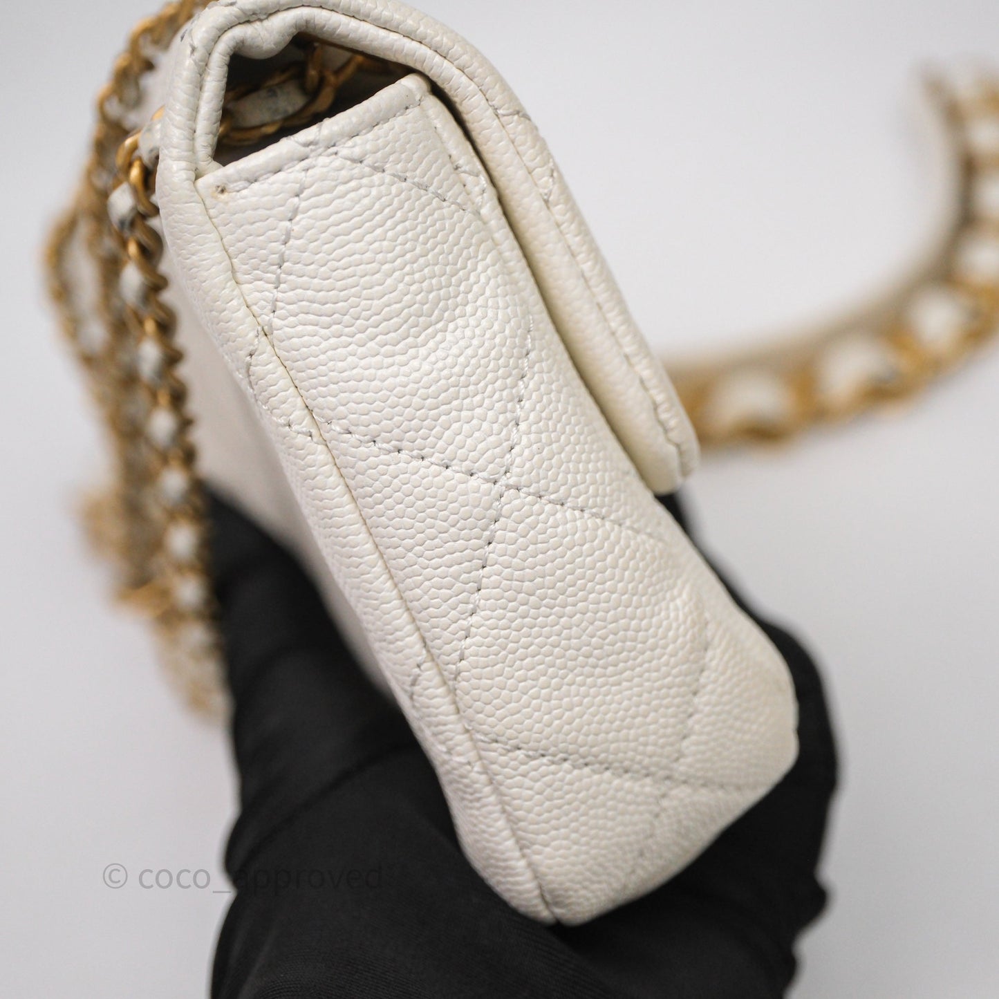 Chanel Mini Flap White Caviar Bag Double Chain Gold Hardware
