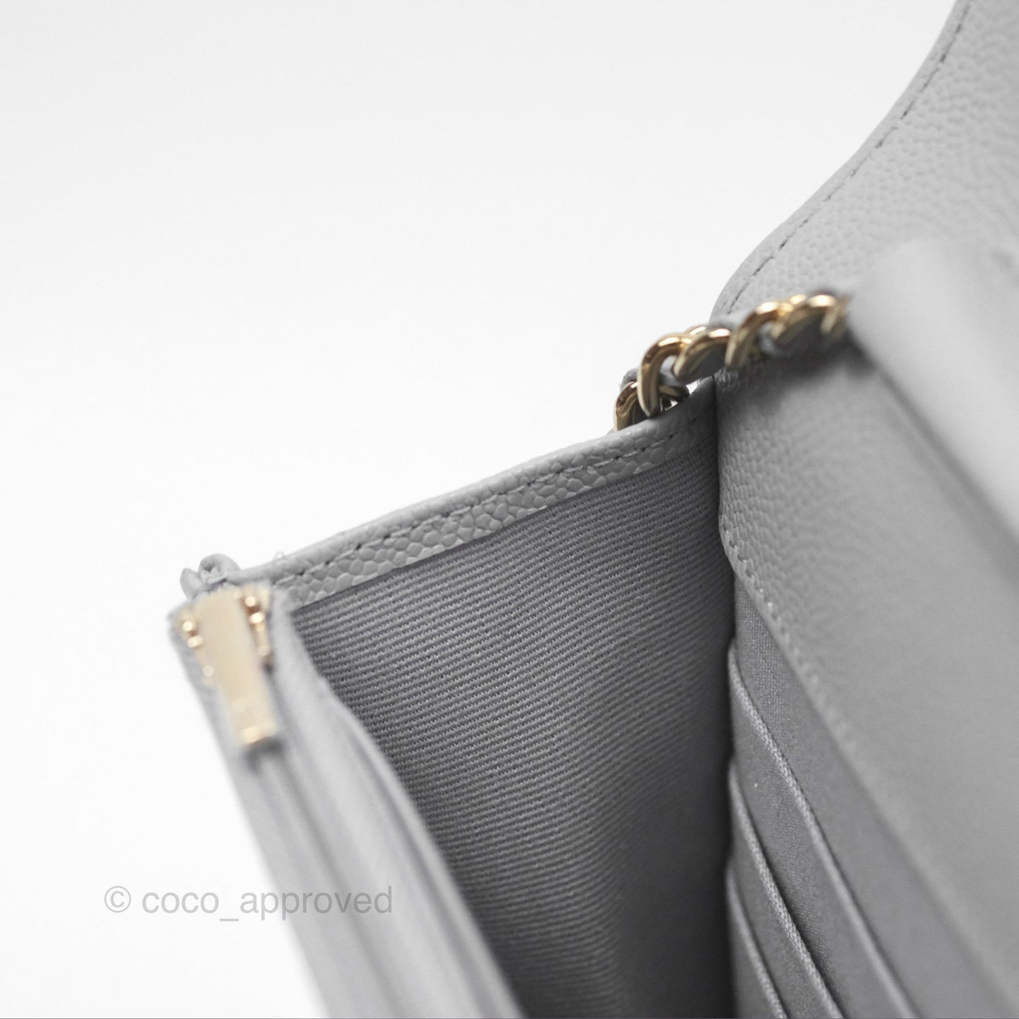 Chanel Quilted Classic Wallet on Chain WOC Grey Caviar Gold Hardware