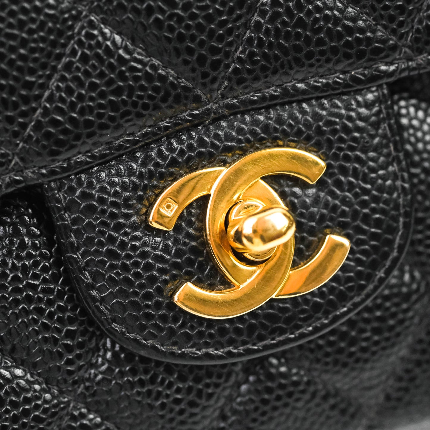Chanel Vintage Quilted M/L Medium Double Flap Black Caviar 24K Gold Hardware