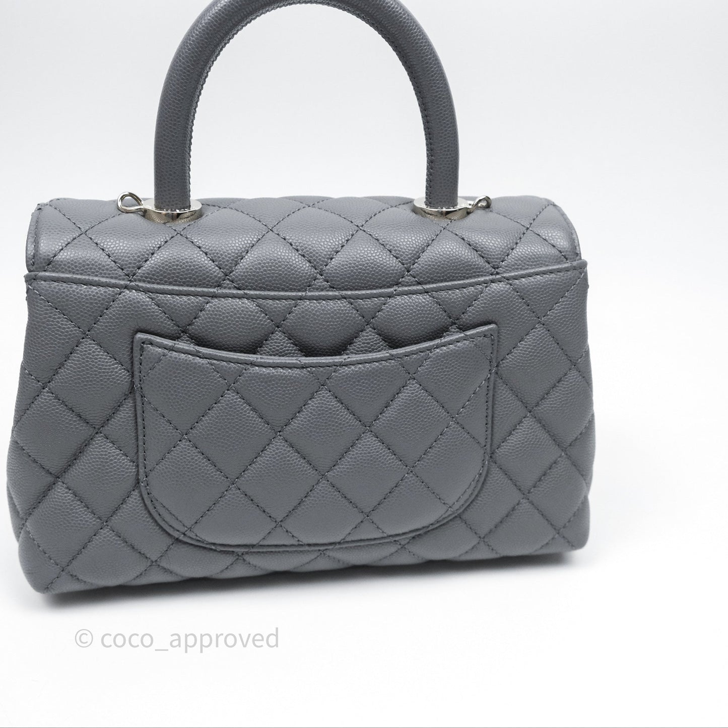 Chanel Small Coco Handle Quilted Grey Caviar Gold Hardware 23K