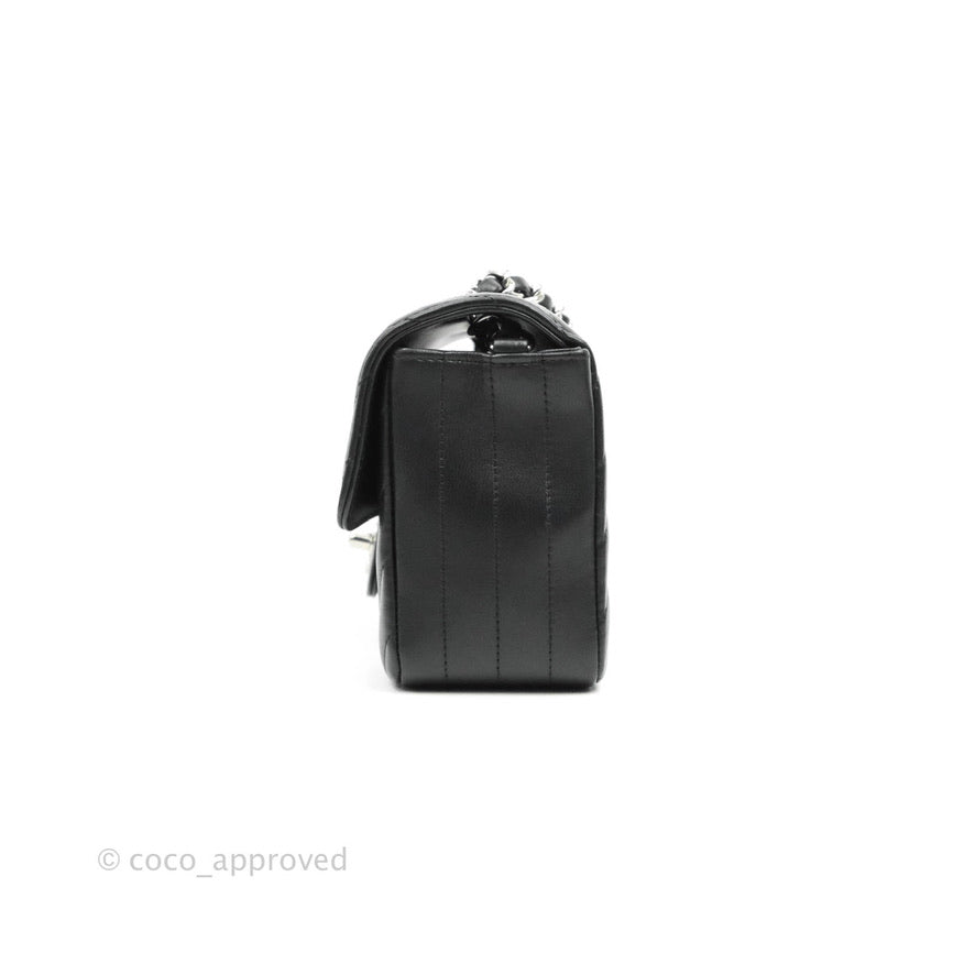 Chanel Chevron Mini Rectangular Flap Black Lambskin Silver Hardware