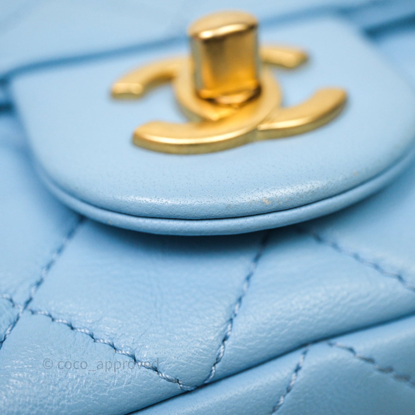 Chanel Mini Rectangular Pearl Crush Quilted Blue Lambskin Aged Gold Hardware