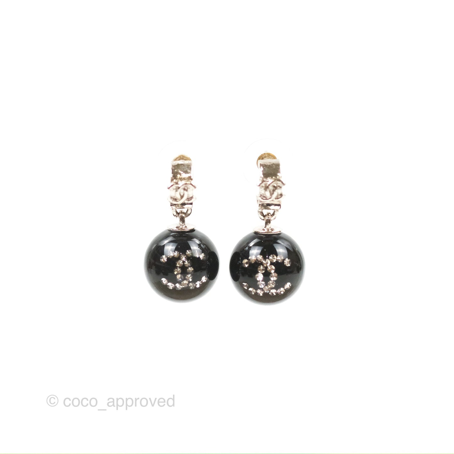 Chanel Resin Crystal CC Ball Drop Earrings Black
