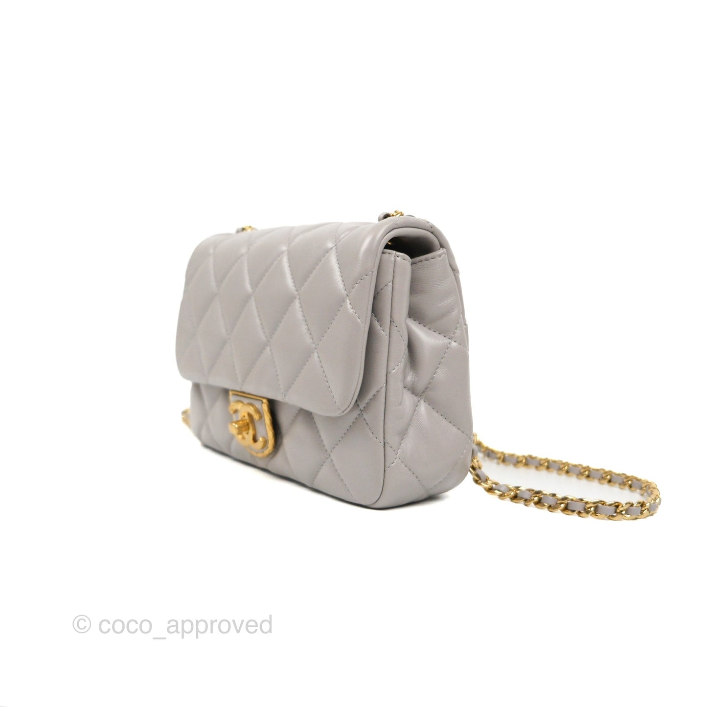 Chanel Flap Bag Grey Clair Lambskin Aged Gold Hardware 22B