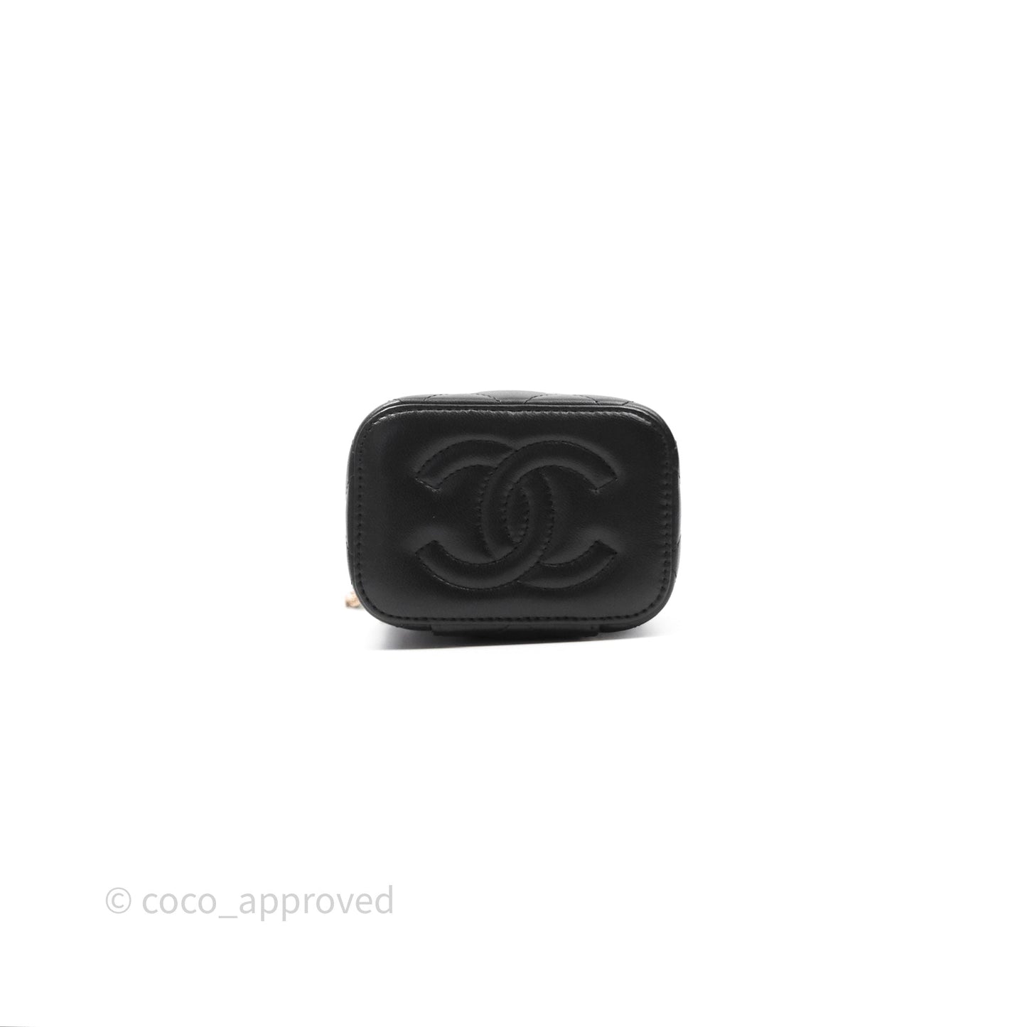 Chanel Mini Top Handle Vanity With Chain Black/ Pink Lambskin Gold Hardware