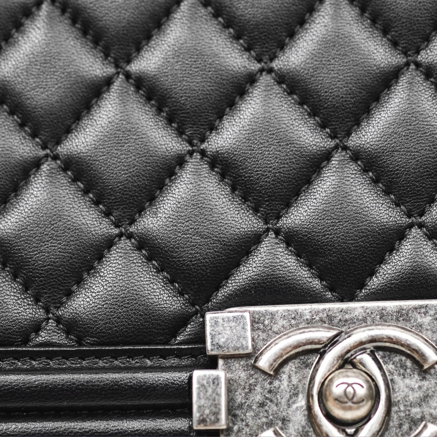 Chanel Quilted New Medium Boy Black Lambskin Ruthenium Hardware