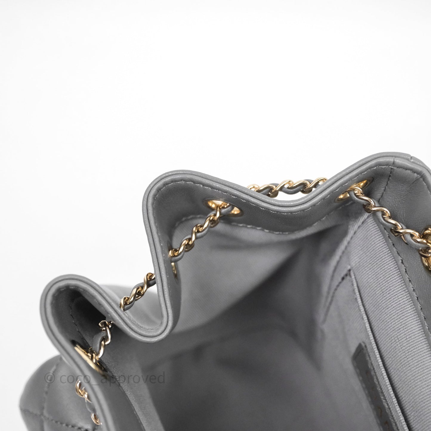 Chanel Small Duma Drawstring Backpack Grey Lambskin Gold Hardware